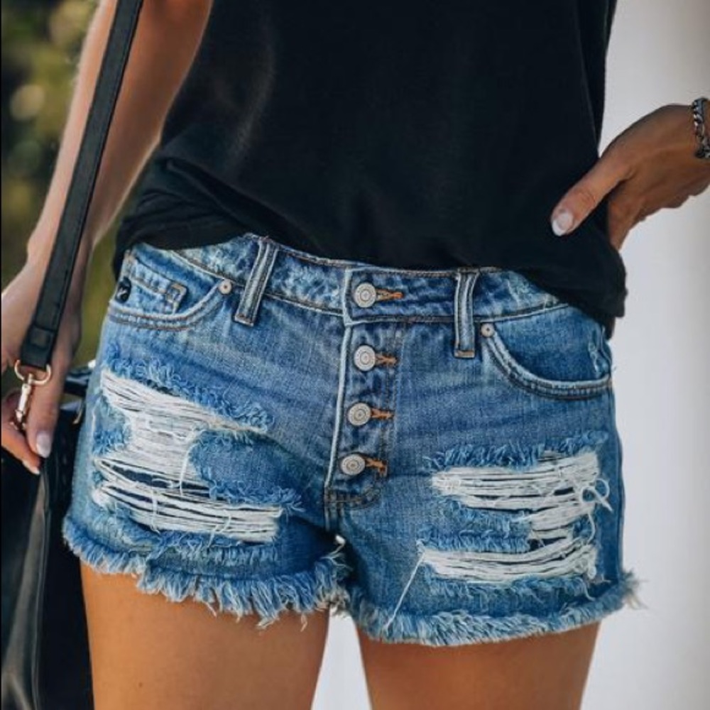 Distressed Jeans Denim cutoff ripped Shorts - Picture 3 of 5